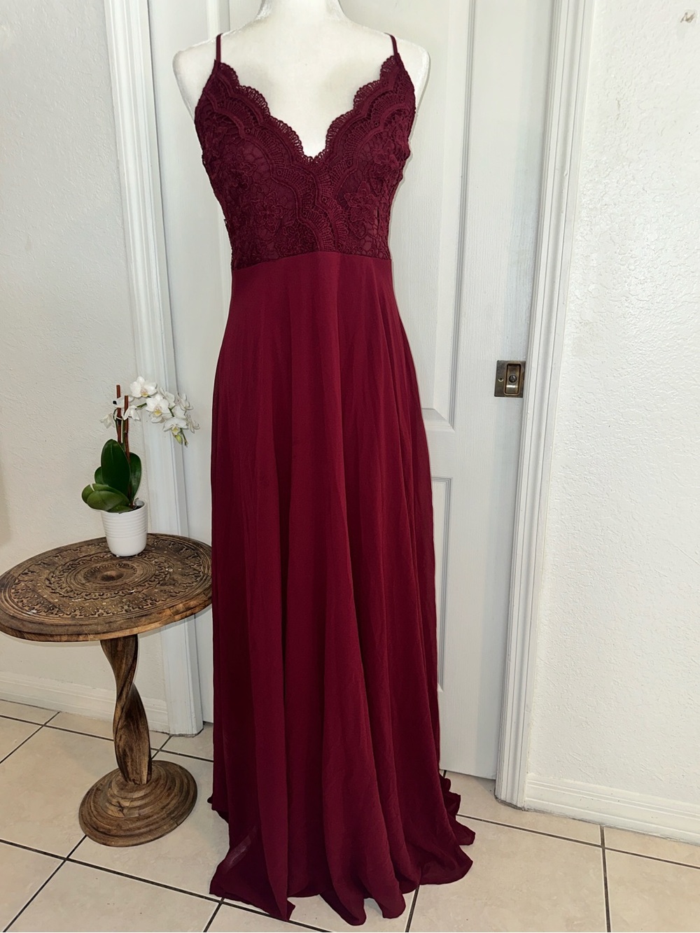 Lulu's Wine Lace Bodice Maxi Dress (L)